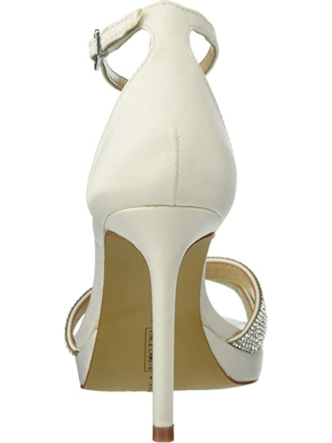 VINCE CAMUTO Womens Ivory Crossover Crystal Ankle Strap Embellished Kalvira Square Toe Stiletto Buckle Dress Heeled Sandal 7.5 M