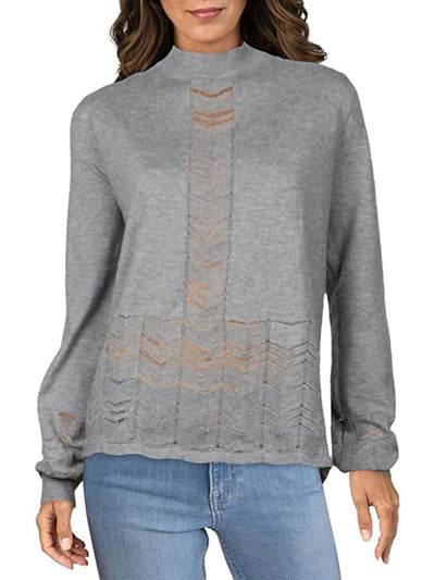 AVEC Womens Gray Stretch Ribbed Scalloped Long Sleeve Mock Neck Sweater XL