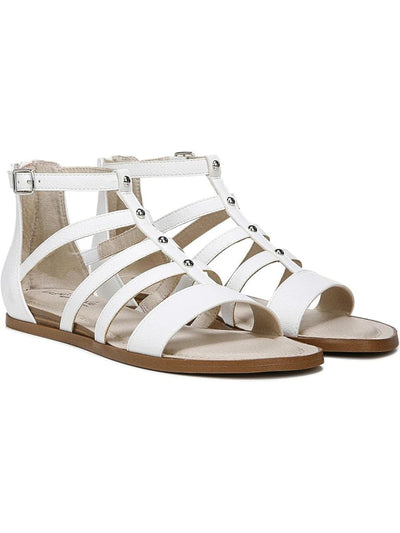 LIFE STRIDE Womens White Buckle Accent Studded Rally Round Toe Zip-Up Gladiator Sandals Shoes 8.5 W