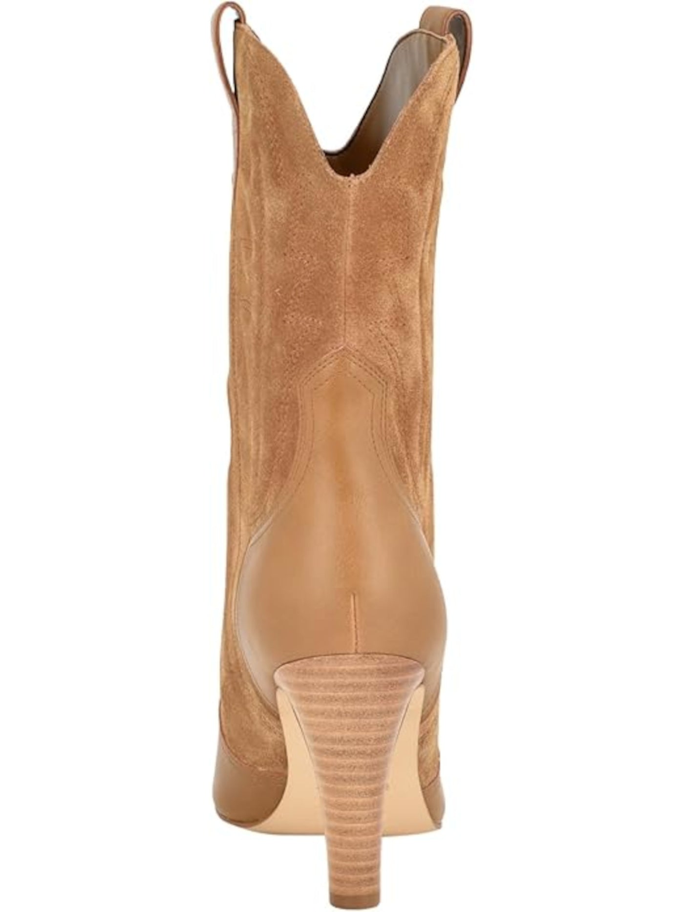 NINE WEST Women's Beige Alama Embroidered Padded Dual Pull-Tabs Mixed Media Western Boot