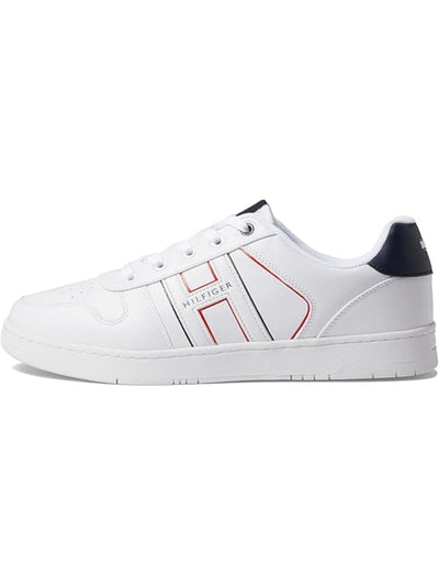 TOMMY HILFIGER Mens White Colorblocked Stripe Cushioned Tecola Round Toe Wedge Lace-Up Sneakers Shoes 11