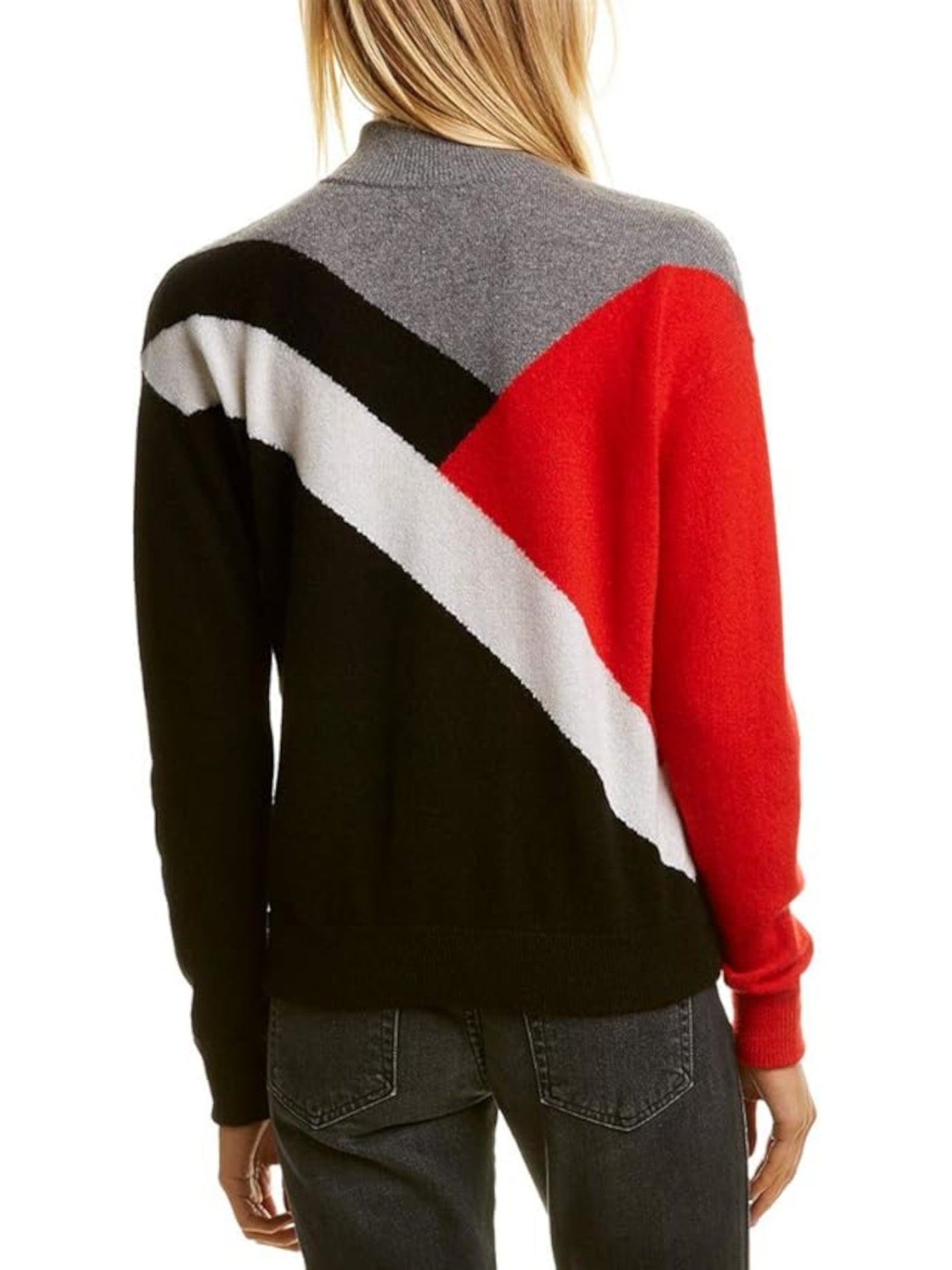 MINNIEROSE Womens Black Color Block Long Sleeve Mock Neck Wear To Work Sweater L