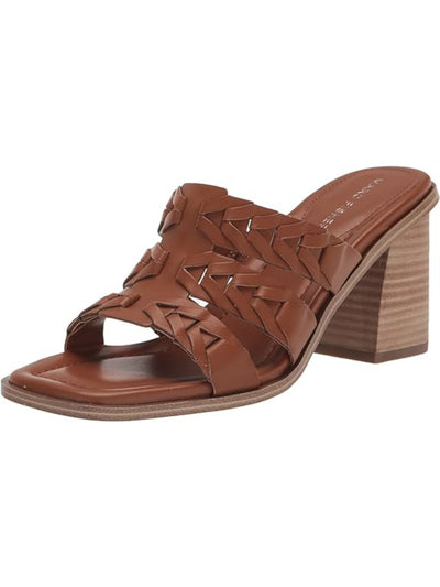 MARC FISHER Womens Brown Padded Woven Strappy Melita Open Toe Stacked Heel Slip On Heeled Sandal 10 M