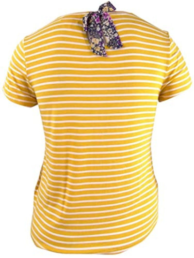 MAISON JULES Womens Gold Bow-back Striped Short Sleeve T-Shirt Size: XL