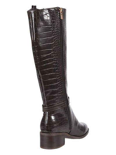 TOMMY HILFIGER Womens Brown Crocodile Goring Logo Padded Diwan 2 Almond Toe Block Heel Zip-Up Riding Boot 5.5 M