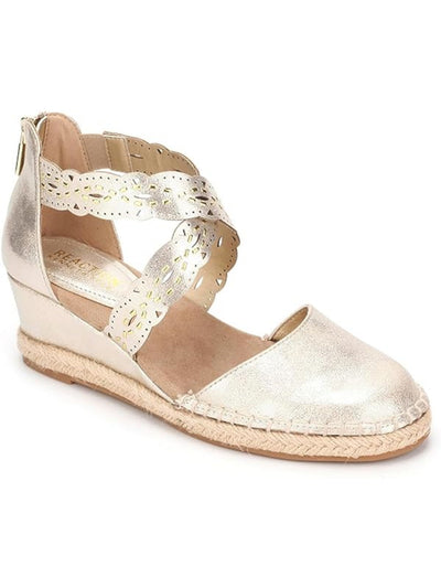 KENNETH COLE Womens Gold Goring Metallic Crisscross Straps 01/2" Platform Padded Embellished Cut Out Clo X Round Toe Wedge Zip-Up Espadrille Shoes 6.5 M