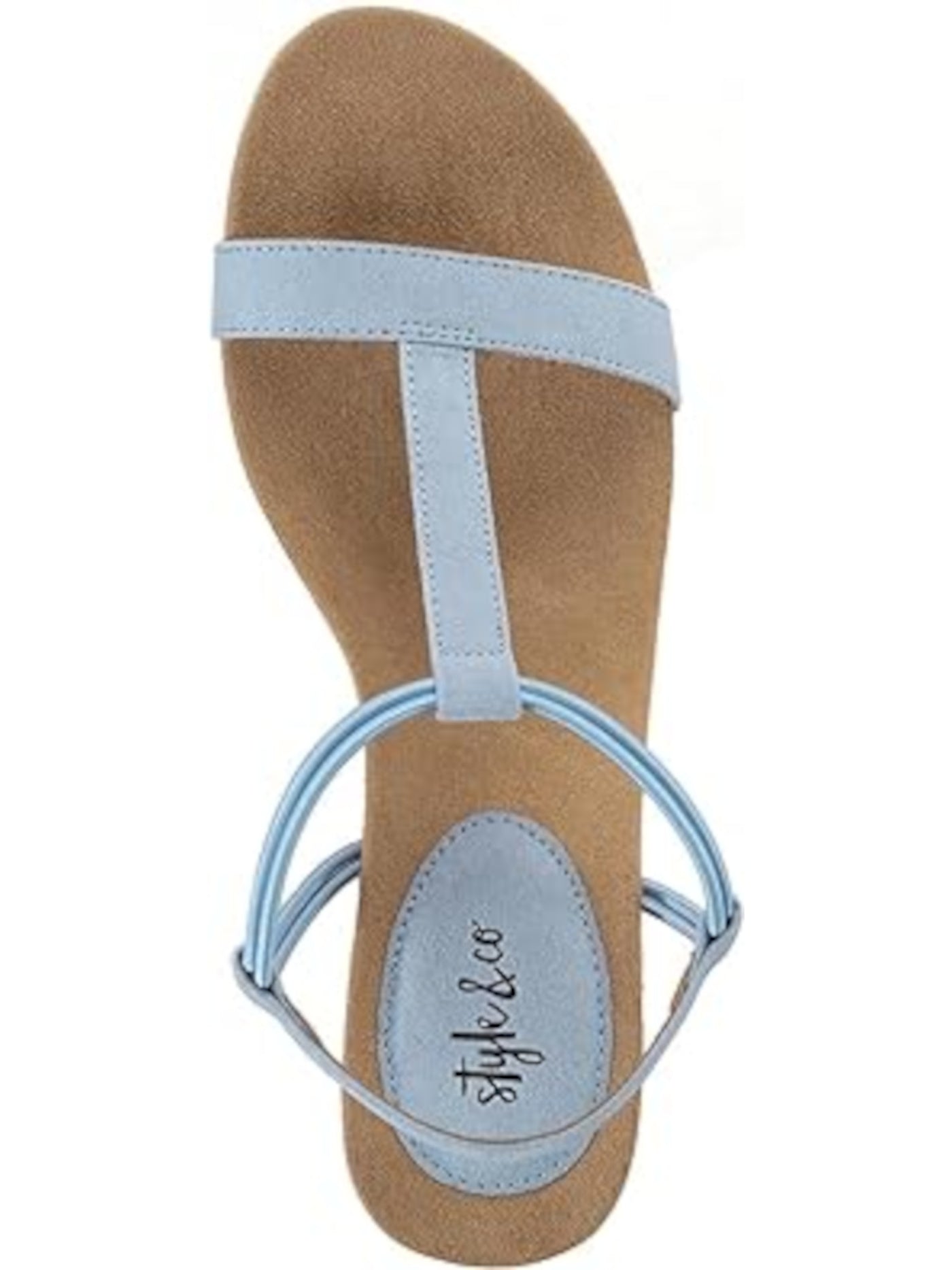 STYLE & COMPANY Womens Light Blue T-Strap Ankle Strap Padded Mulan Round Toe Wedge Slip On Slingback Sandal 9 M