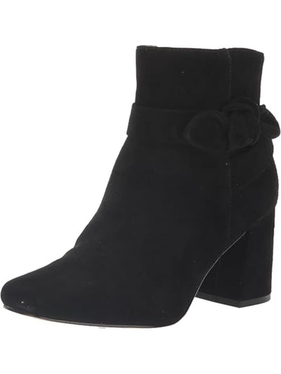 BELLA VITA Womens Black Bow Accent Cushioned Square Toe Block Heel Zip-Up Leather Dress Booties 8.5 WW