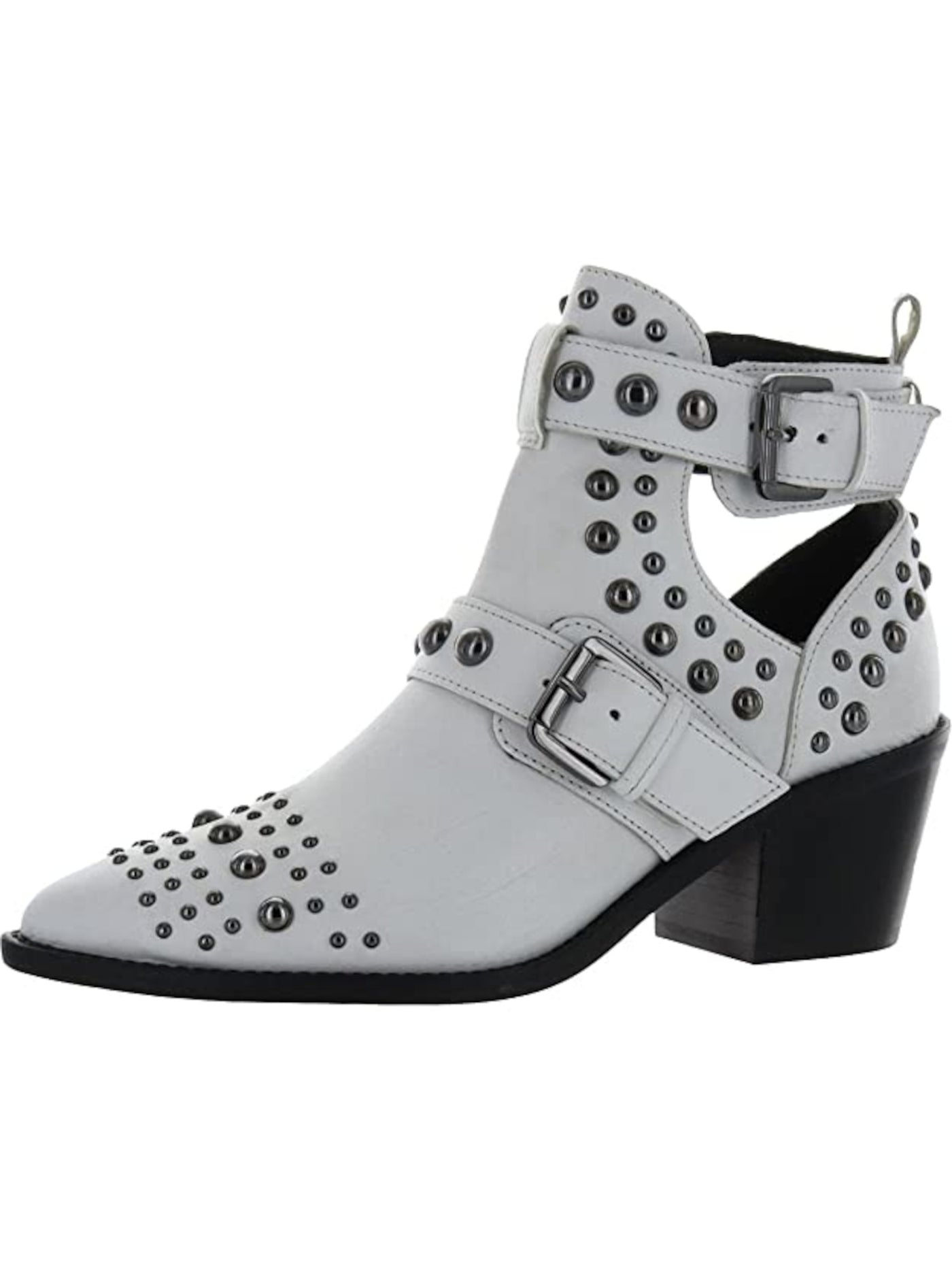 KURT GEIGER Womens White Studded Buckle Accent Sybil Almond Toe Block Heel Buckle Leather Booties 36