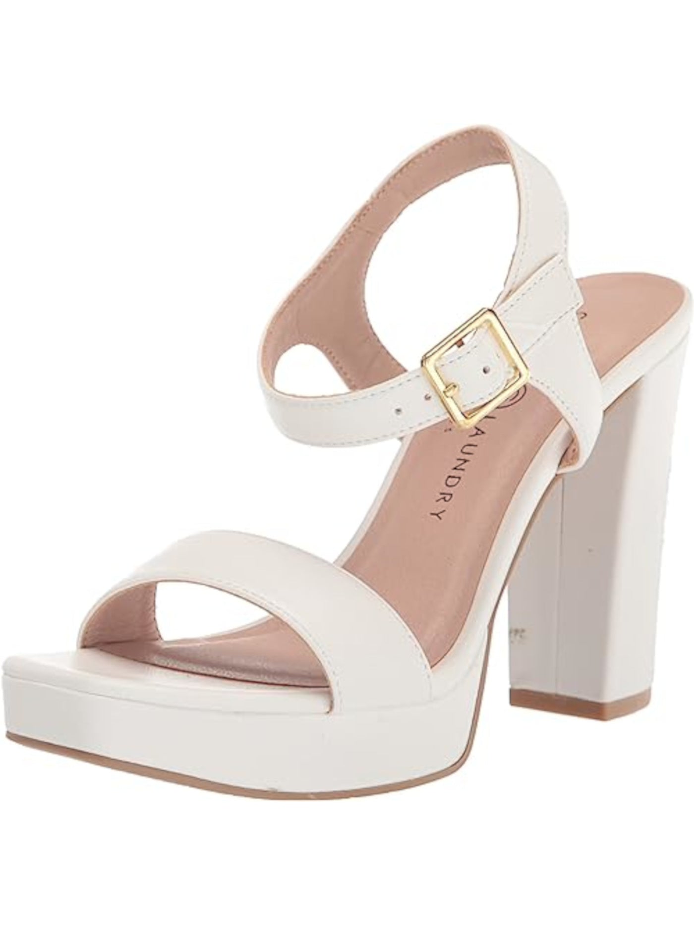 CHINESE LAUNDRY Womens White 1" Platform Ankle Strap Padded Alana Square Toe Block Heel Buckle Heeled Sandal 11 M