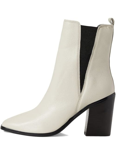 MARC FISHER LTD Womens Ivory Pull Tab Goring Padded Kristie Square Toe Block Heel Leather Heeled Boots 9 M