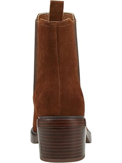 MARC FISHER Womens Brown Heel Pull-Tab Goring Padded Modesty Round Toe Stacked Heel Chelsea Boot 6.5 M