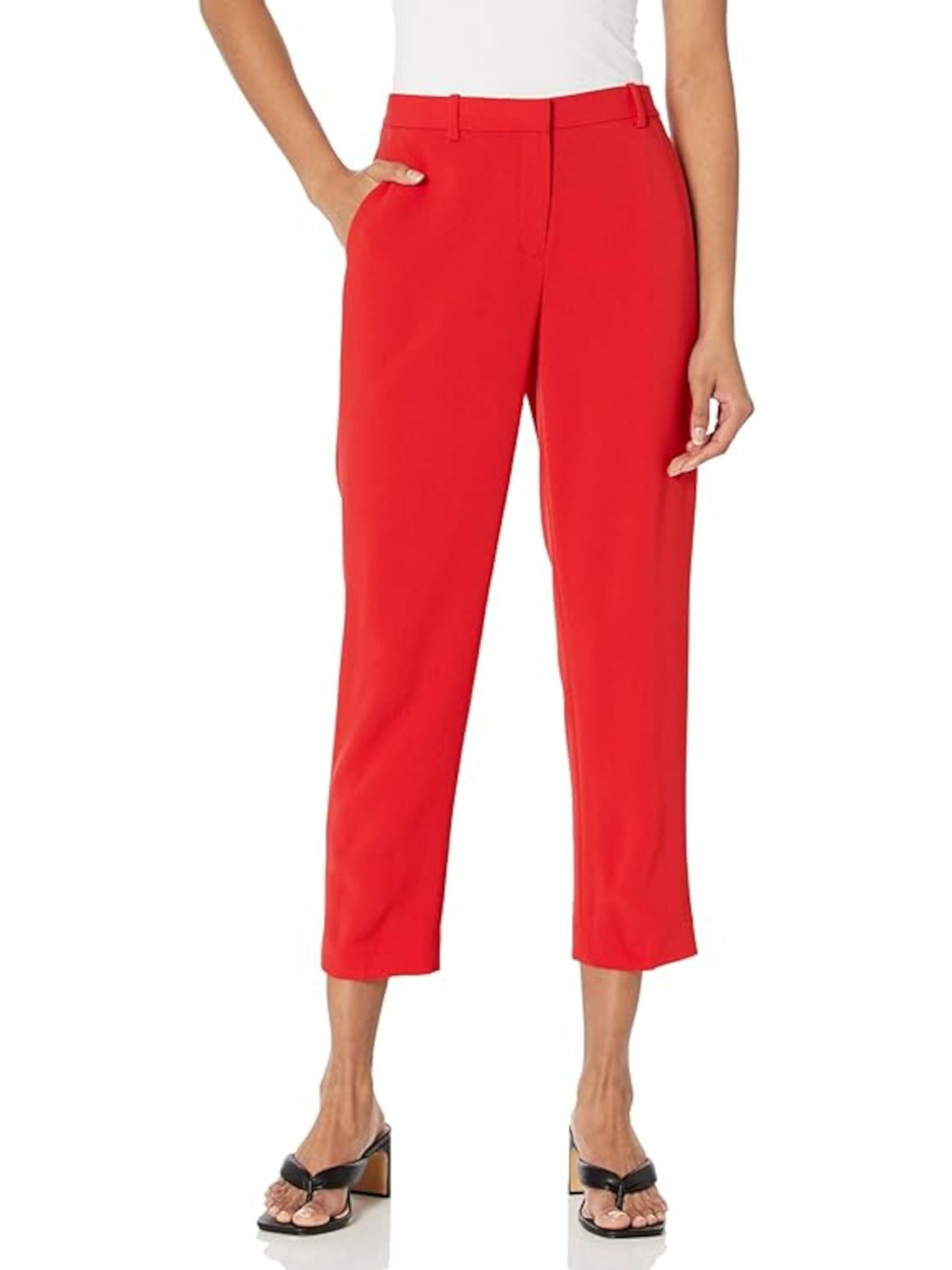 THEORY Womens Red Pocketed Elastic Back Waist Straight-leg Wear To Work Cropped Pants 10