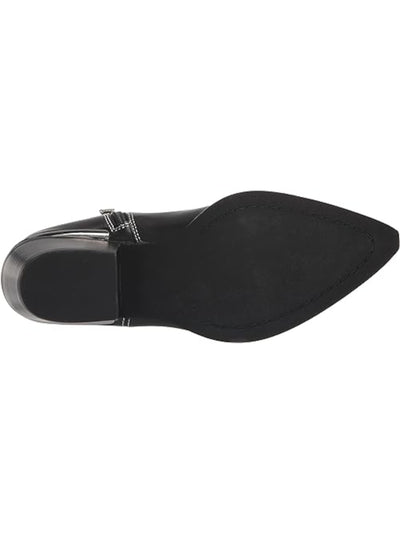 DKNY Womens Black Color Block Decorative Stitching Padded Lukas Pointed Toe Stacked Heel Zip-Up Leather Booties