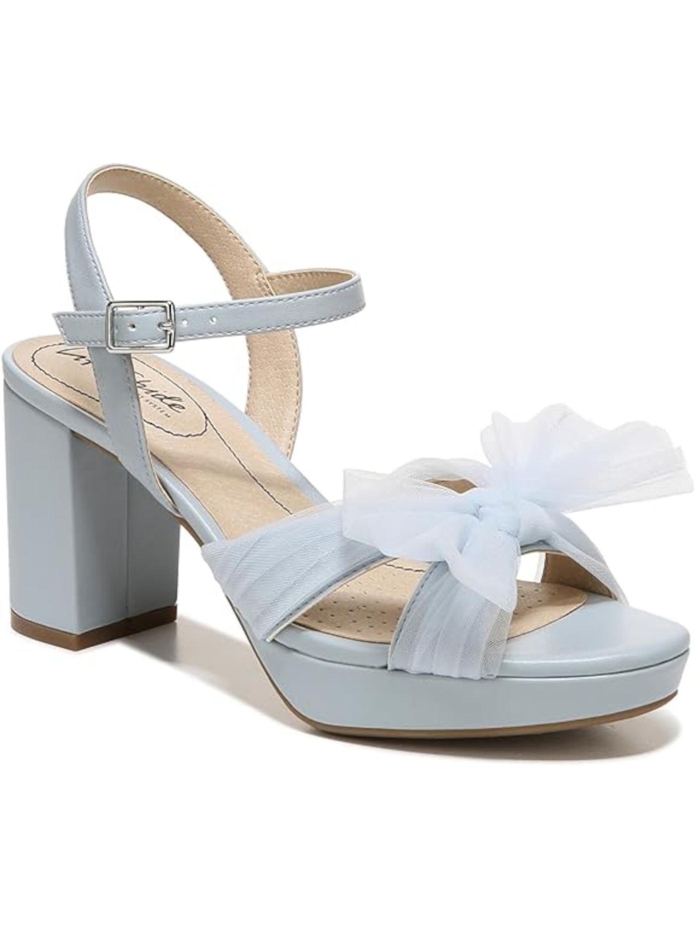 LIFE STRIDE Womens Light Blue 1" Platform Cushioned Bow Accent Ankle Strap Last Dance Open Toe Block Heel Buckle Dress Heeled Sandal 8 W