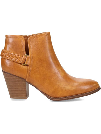 BARETRAPS Womens Brown Braided Ankle Strap Padded Cut Out Charlotte Almond Toe Block Heel Zip-Up Booties 5.5 M