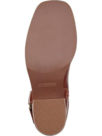 MARC FISHER Womens Brown O'ring Ankle Strap Goring Padded Laile Square Toe Block Heel Zip-Up Leather Moto M