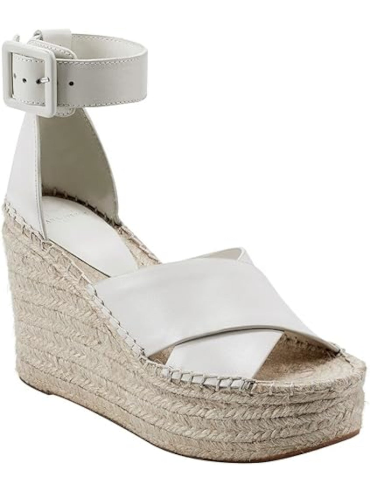 MARC FISHER LTD Womens Ivory 2" Platform Ankle Strap Able Open Toe Wedge Buckle Leather Espadrille Shoes 8.5 M