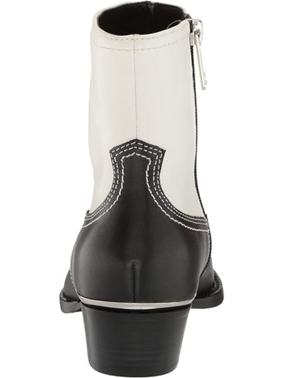 DKNY Womens Black Color Block Decorative Stitching Padded Lukas Pointed Toe Stacked Heel Zip-Up Leather Booties 5