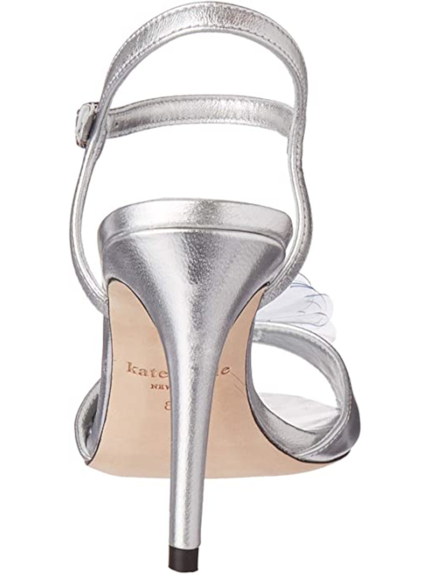 KATE SPADE NEW YORK Womens Silver Flower Giulia Round Toe Stiletto Buckle Dress Sandals Shoes 5.5 M