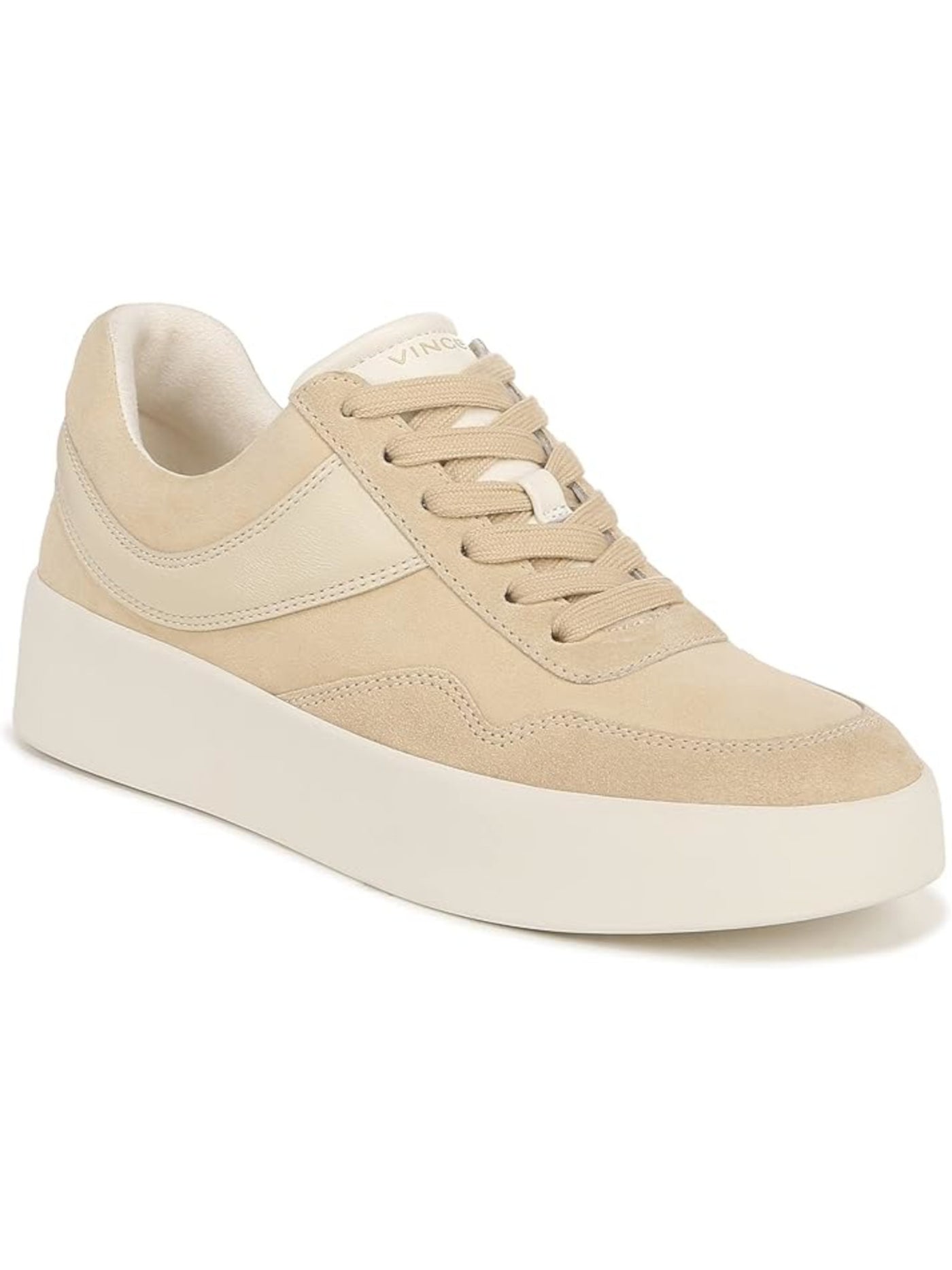 VINCE. Womens Beige Mixed Media 1-1/2" Platform Padded Warren Court Round Toe Wedge Lace-Up Leather Sneakers Shoes 7 M