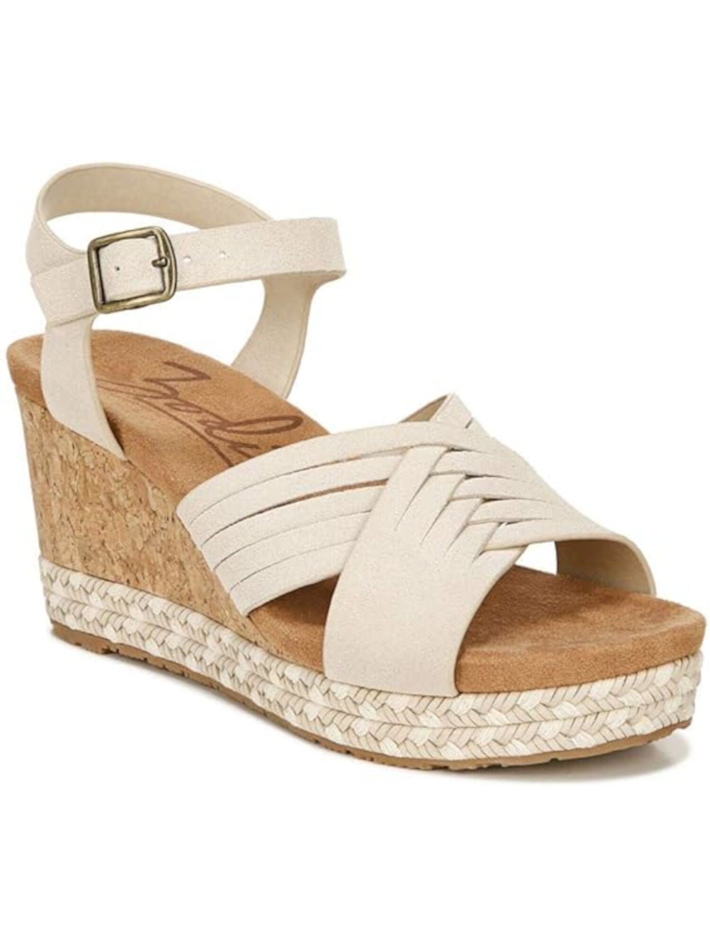 ZODIAC Womens Beige 1" Platform Cork-Like Wedge Woven Comfort Paola Round Toe Wedge Buckle Leather Sandals 7.5 M