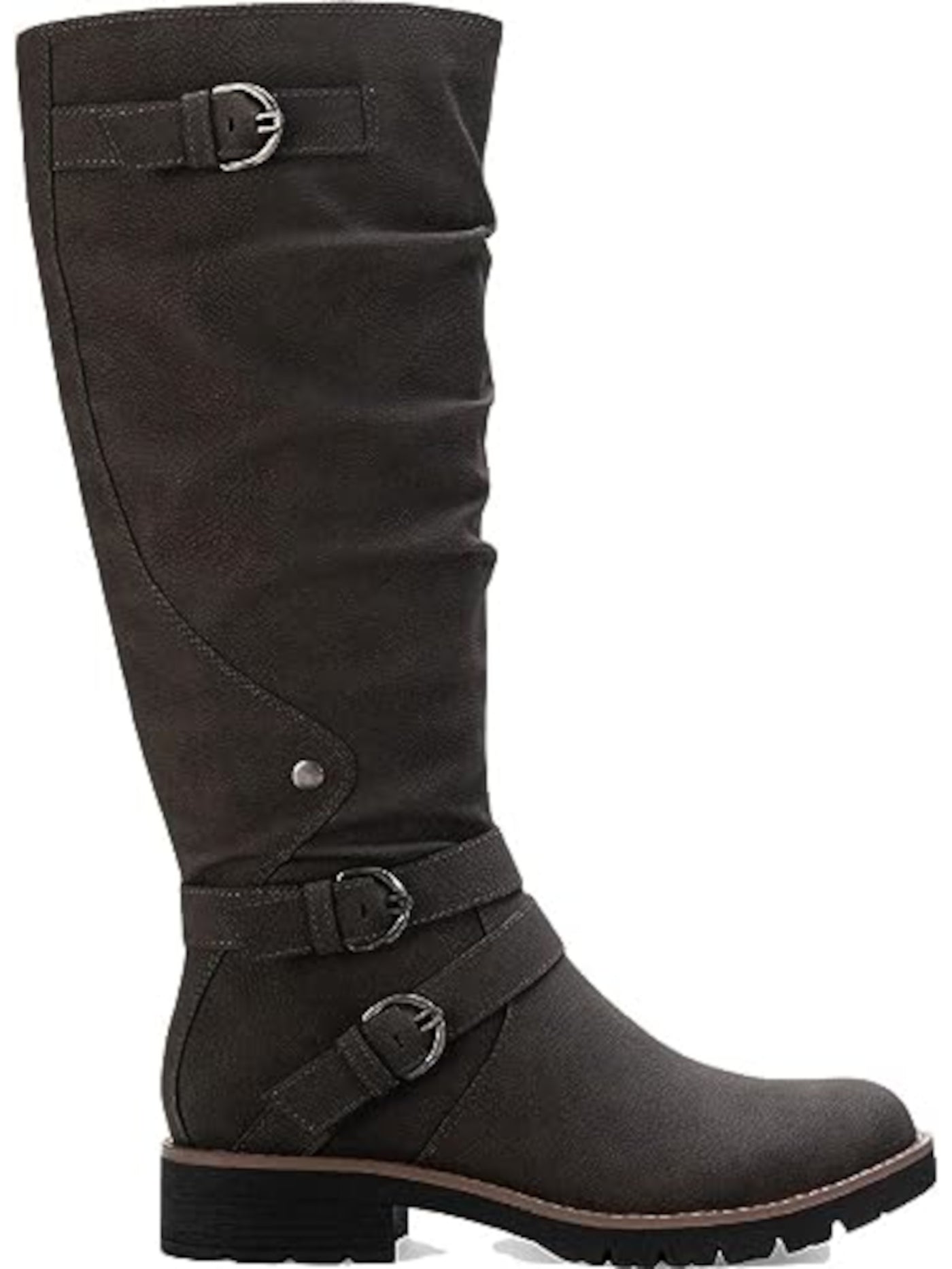 SUN STONE Womens Brown Lug Sole Ruched Buckle Accent Stretch Brinley Round Toe Block Heel Zip-Up Riding Boot 10 M