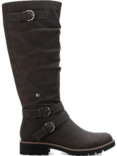 SUN STONE Womens Brown Lug Sole Ruched Buckle Accent Stretch Brinley Round Toe Block Heel Zip-Up Riding Boot 10 M