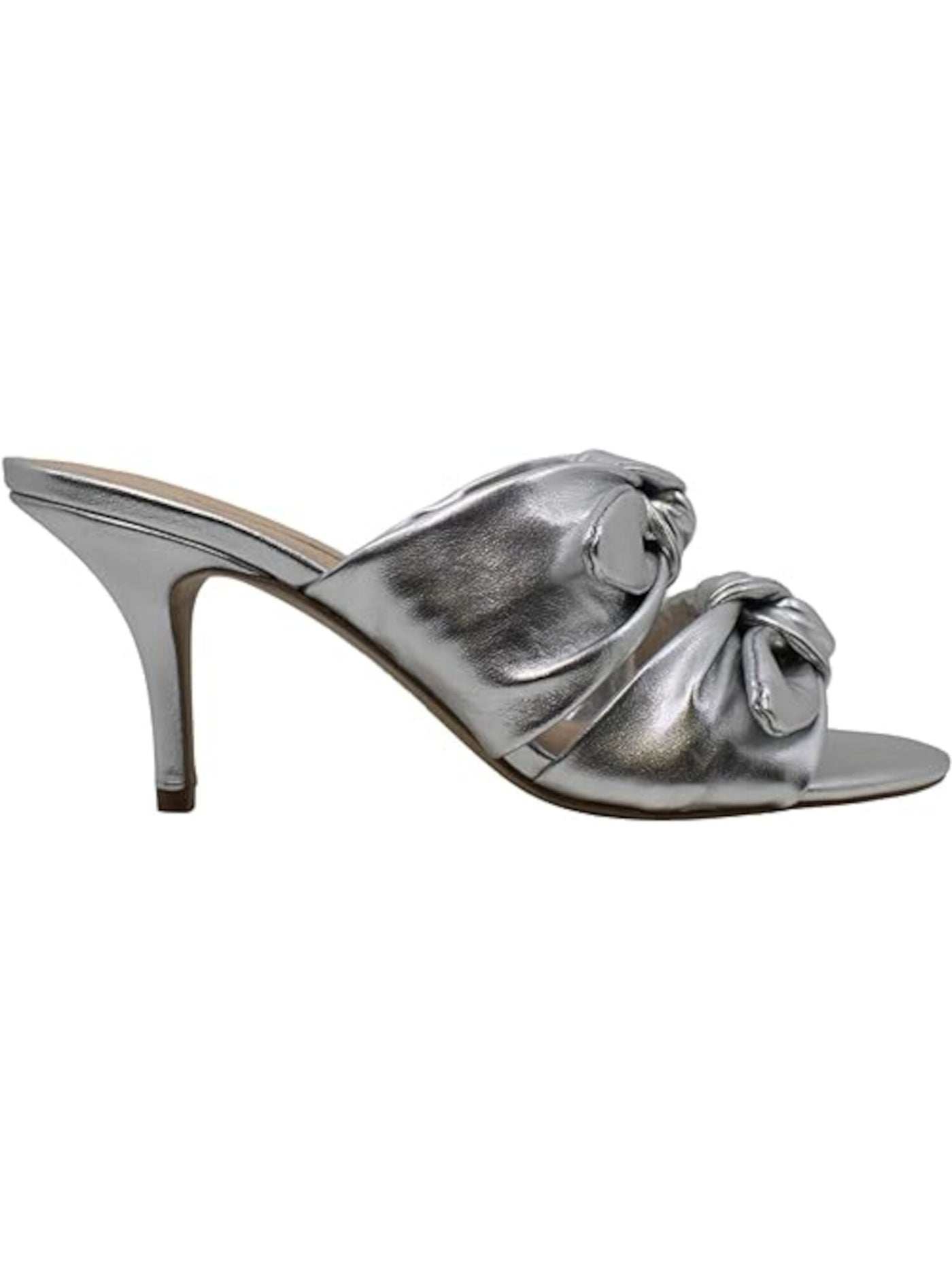 CHARLES DAVID Womens Silver Knotted Cushioned Corona Round Toe Stiletto Slip On Leather Dress Sandals 6 M