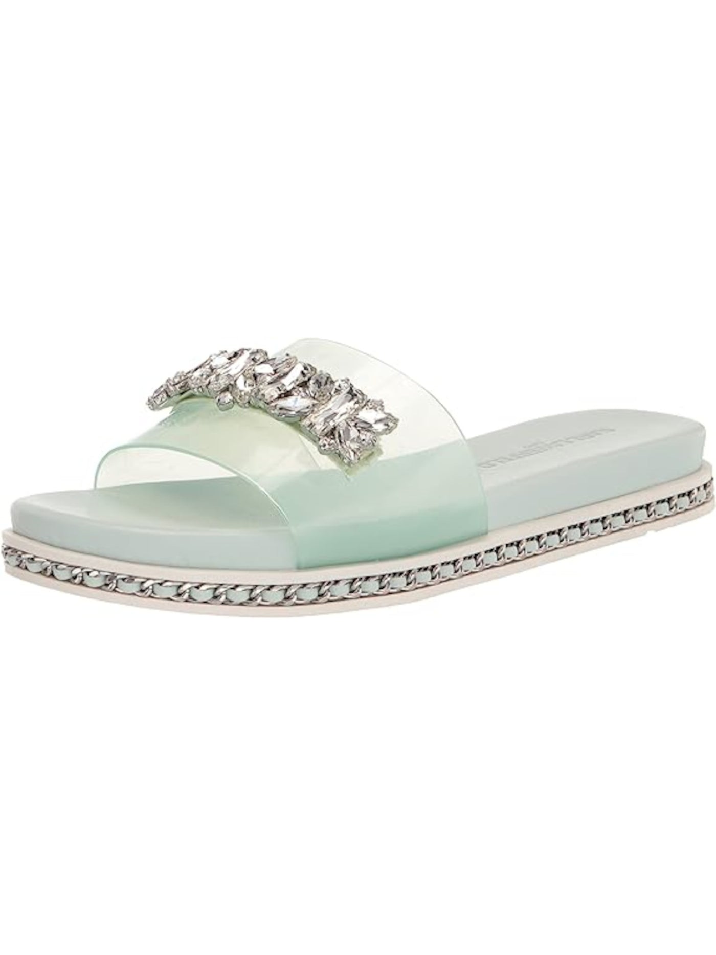 KARL LAGERFELD Womens Green Chain Embellished Comfort Bijou Round Toe Platform Slip On Slide Sandals Shoes 6.5