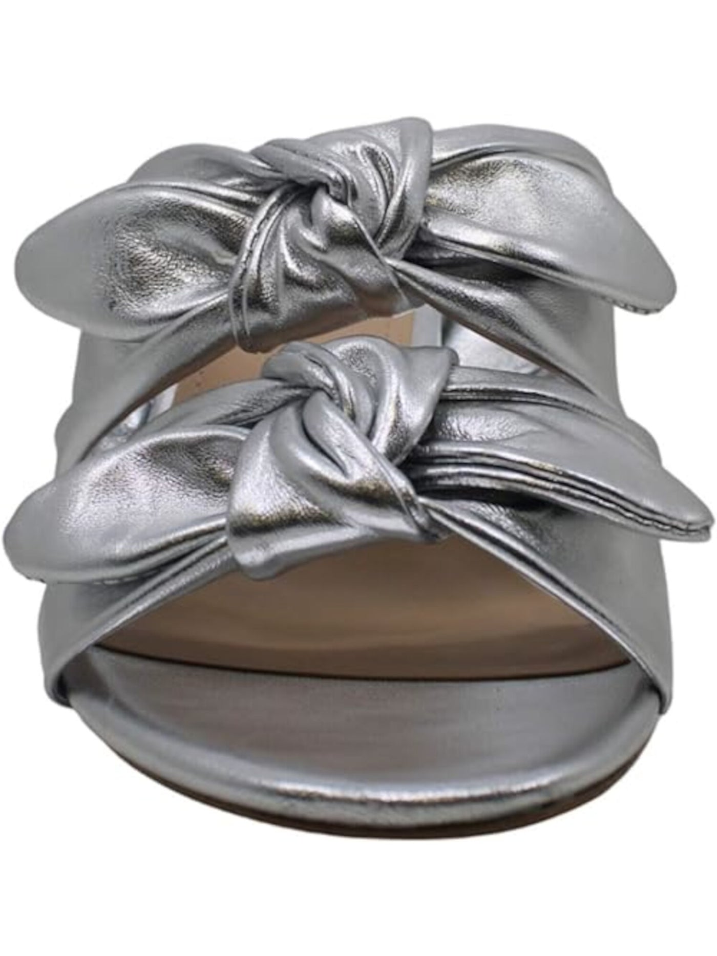CHARLES DAVID Womens Silver Knotted Cushioned Corona Round Toe Stiletto Slip On Leather Dress Sandals 6 M