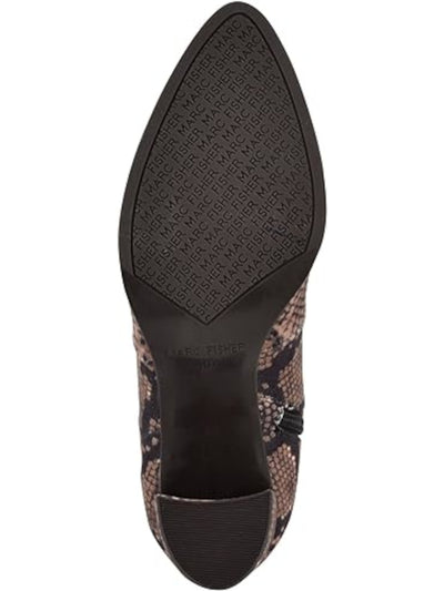MARC FISHER Womens Brown Animal Print Goring Padded Luley Pointed Toe Block Heel Zip-Up Heeled Boots M