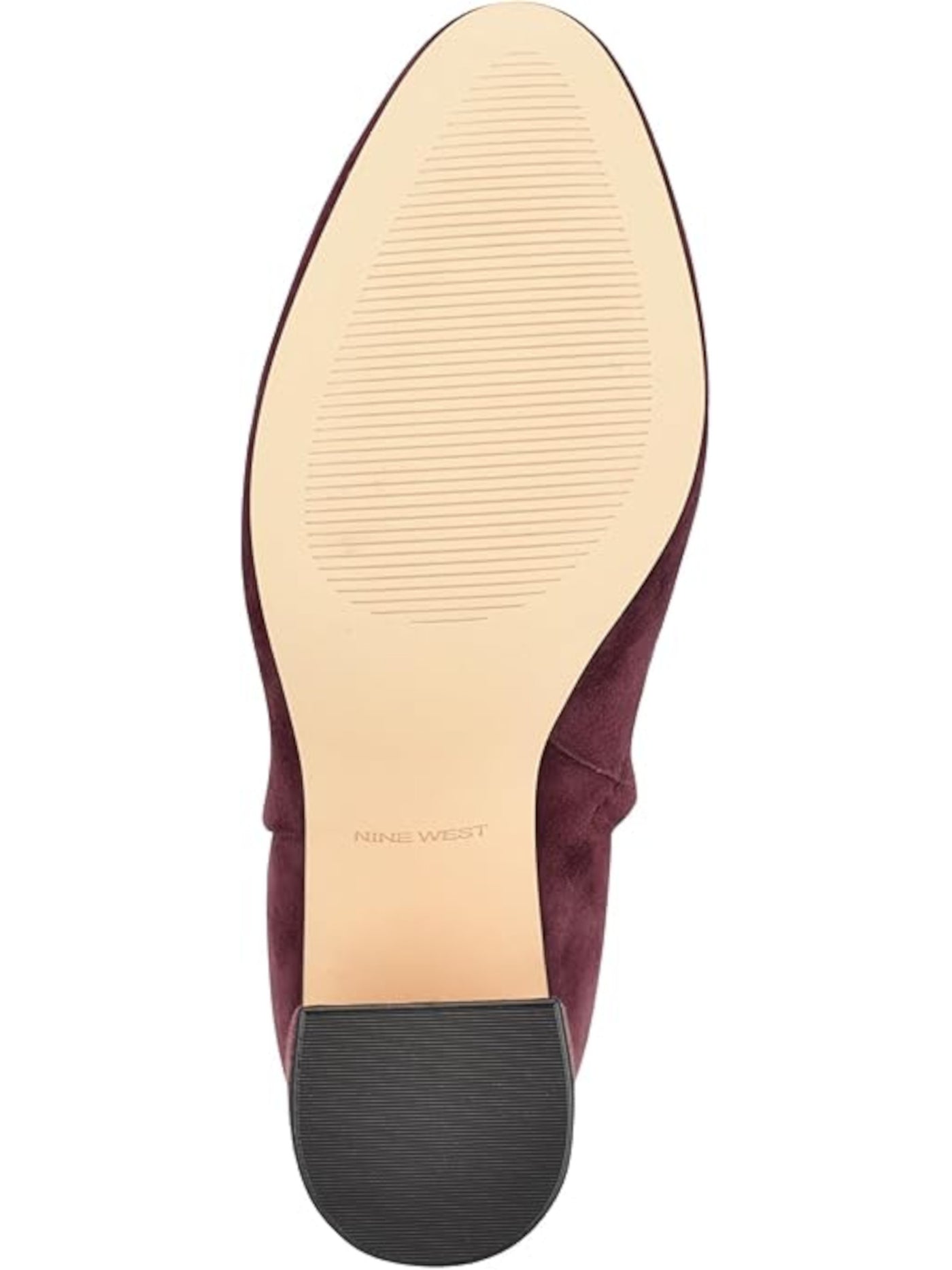 NINE WEST Womens Burgundy Padded Yast Almond Toe Flare Zip-Up Leather Dress Booties M