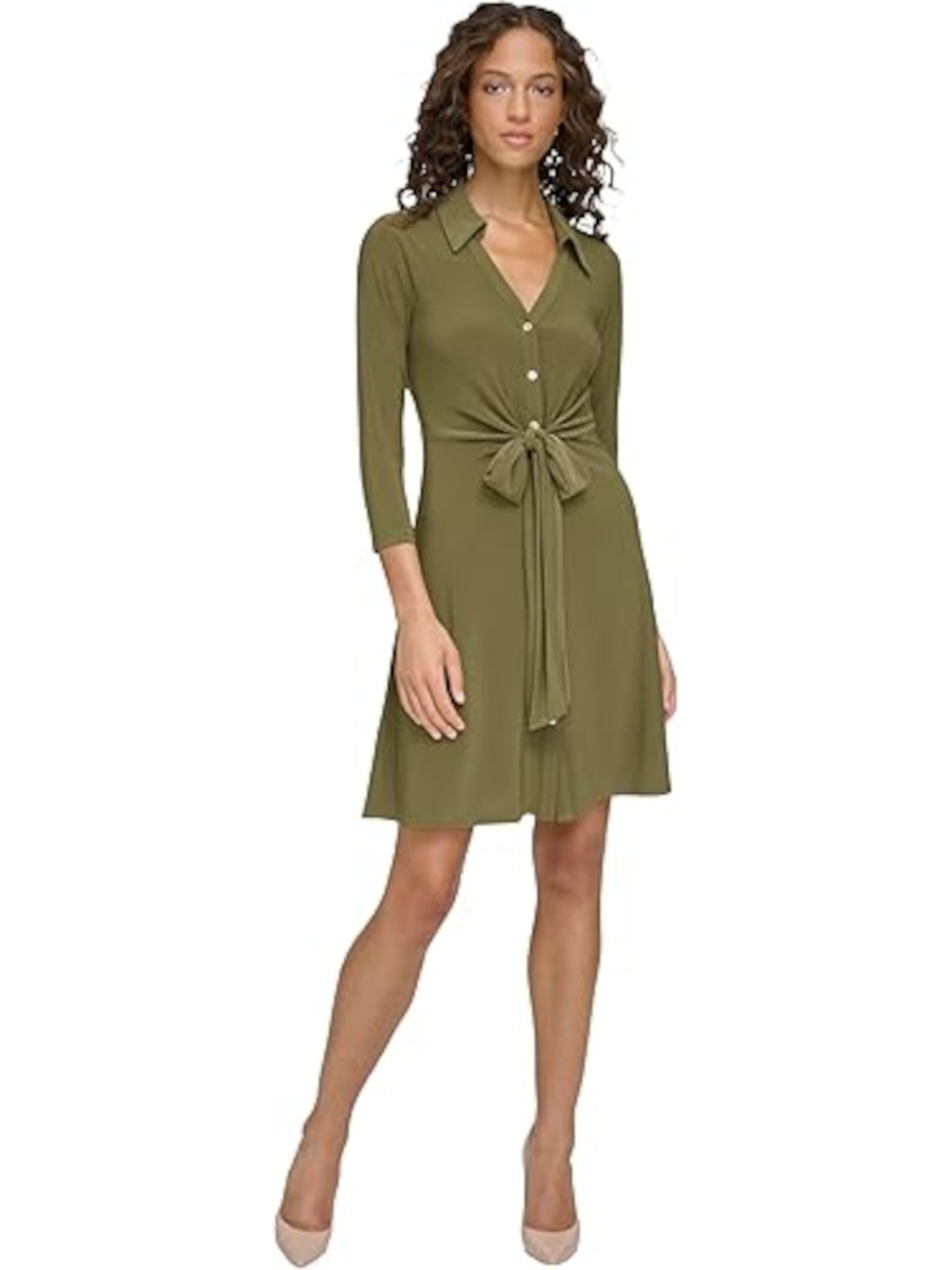 TOMMY HILFIGER Womens Green 3/4 Sleeve V Neck Above The Knee Wear To Work Shirt Dress 10