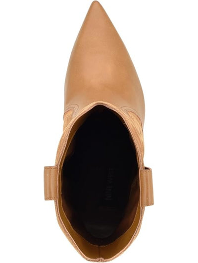 NINE WEST Women's Beige Alama Embroidered Padded Dual Pull-Tabs Mixed Media Western Boot