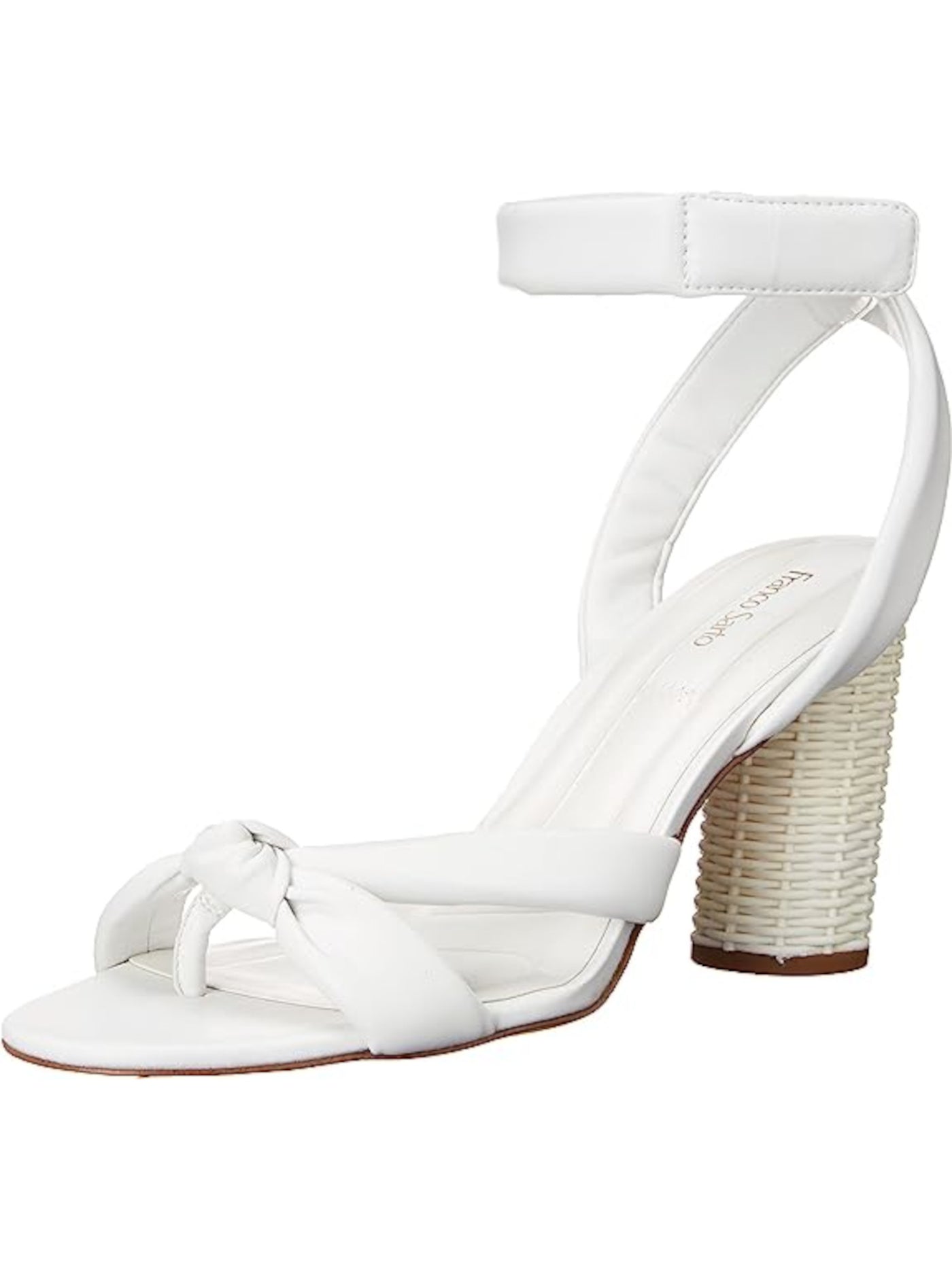 FRANCO SARTO Womens White Ankle Strap Woven Oma Round Toe Block Heel Dress Heeled Sandal 8.5 M