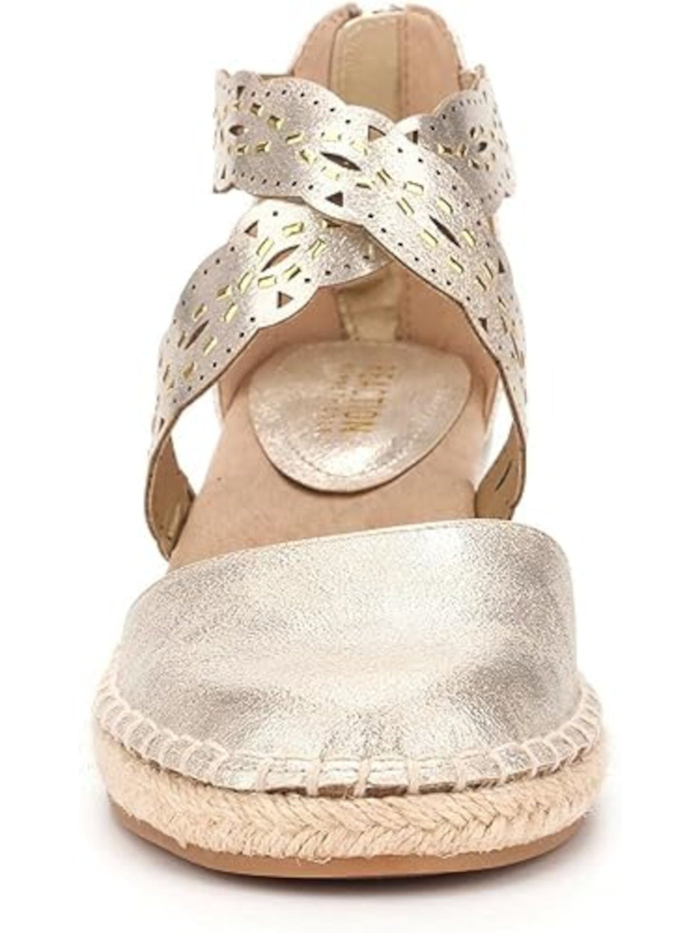 KENNETH COLE Womens Gold Goring Metallic Crisscross Straps 01/2" Platform Padded Embellished Cut Out Clo X Round Toe Wedge Zip-Up Espadrille Shoes 6.5 M