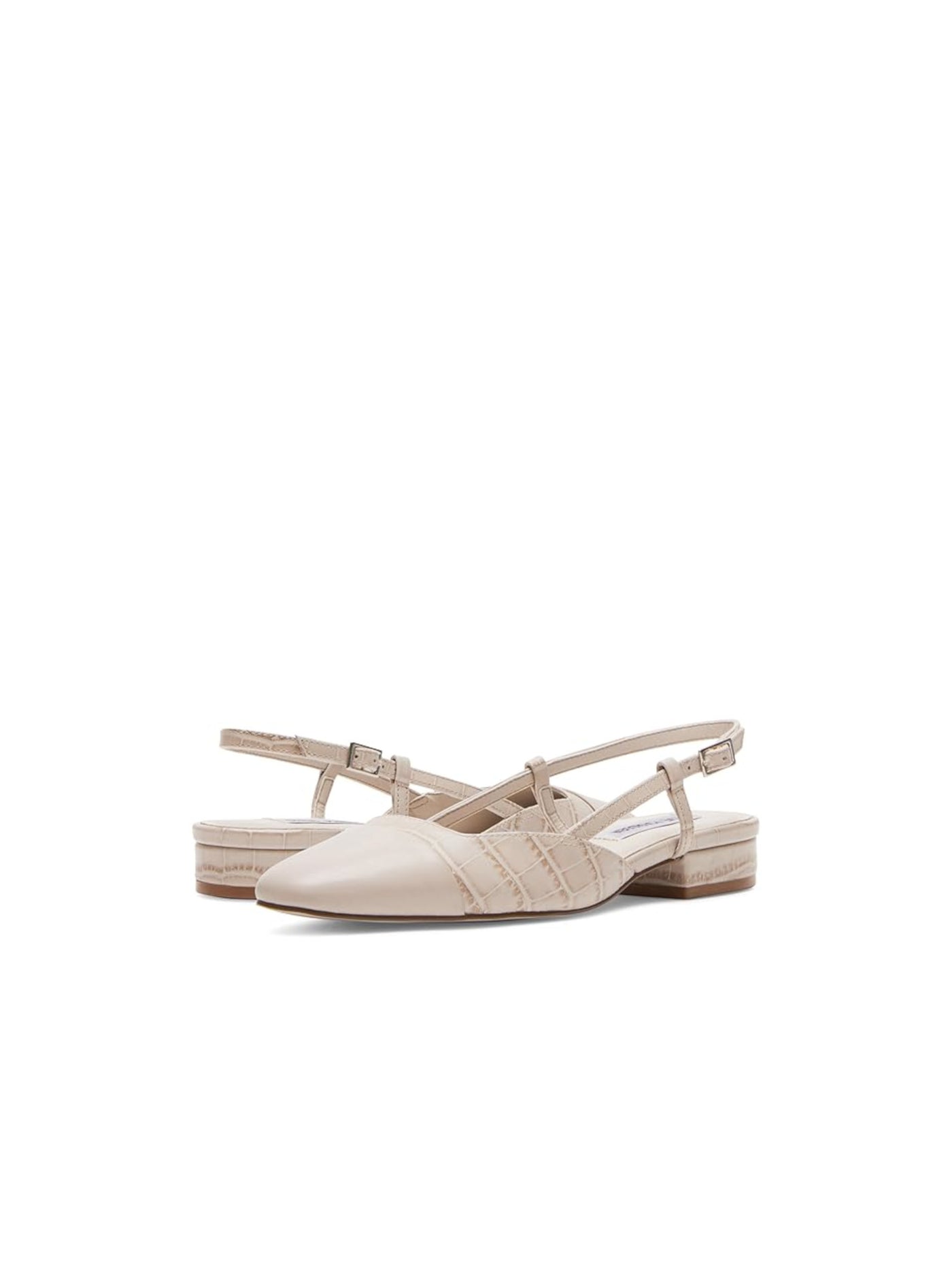 STEVE MADDEN Womens Ivory Croc Solid Toe Cap Padded Adjustable Belinda Cap Toe Buckle Leather Slingback 11 M
