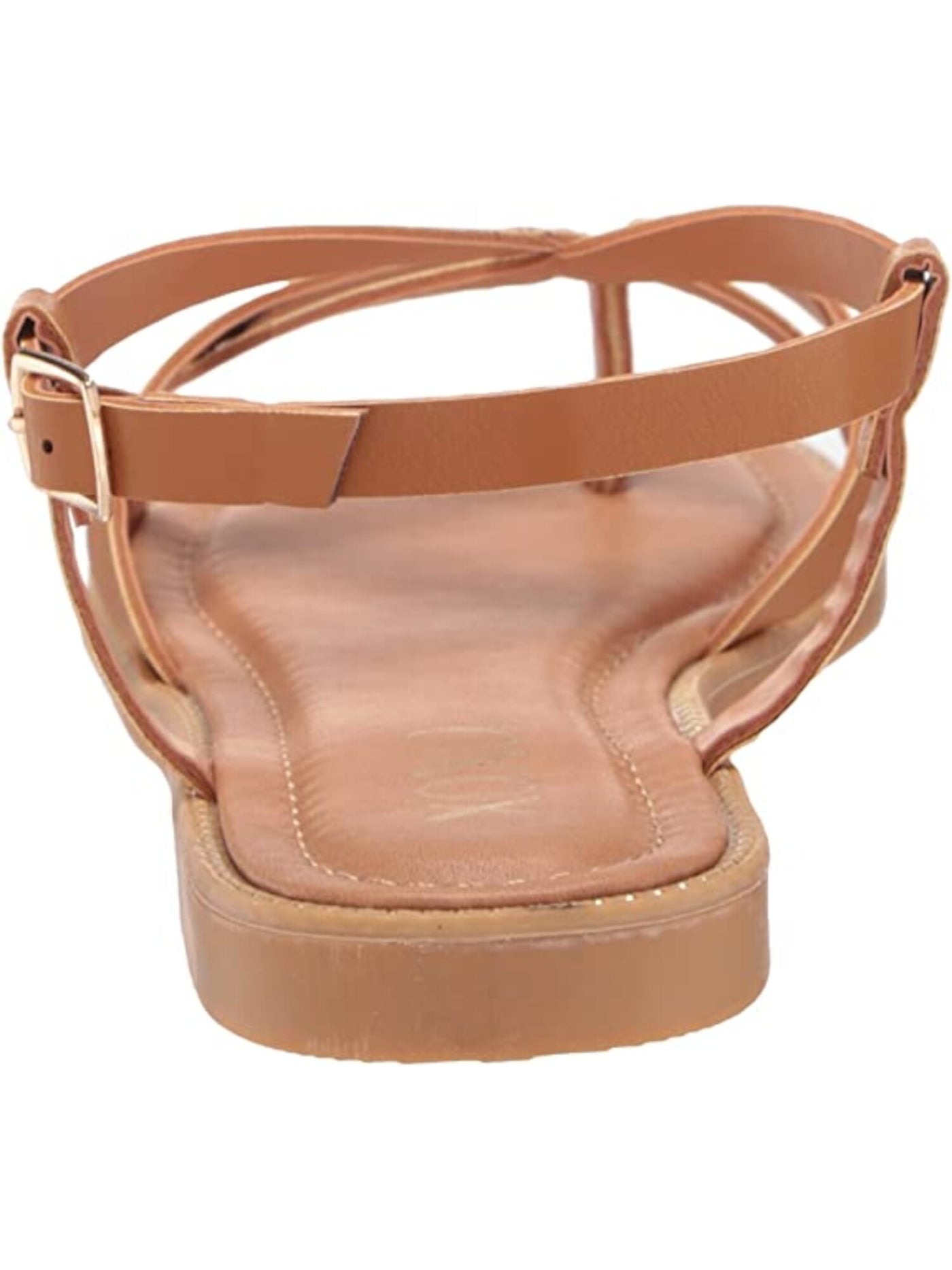 XOXO Womens Tan Beige Strappy Padded Maury Round Toe Block Heel Buckle Sandals Shoes 6.5