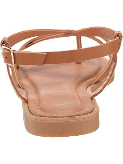 XOXO Womens Tan Beige Strappy Padded Maury Round Toe Block Heel Buckle Sandals Shoes 6.5