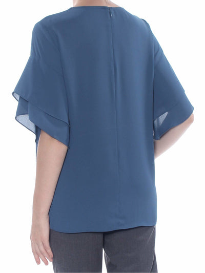 ALFANI Womens Blue Bell Sleeve Scoop Neck Blouse XL