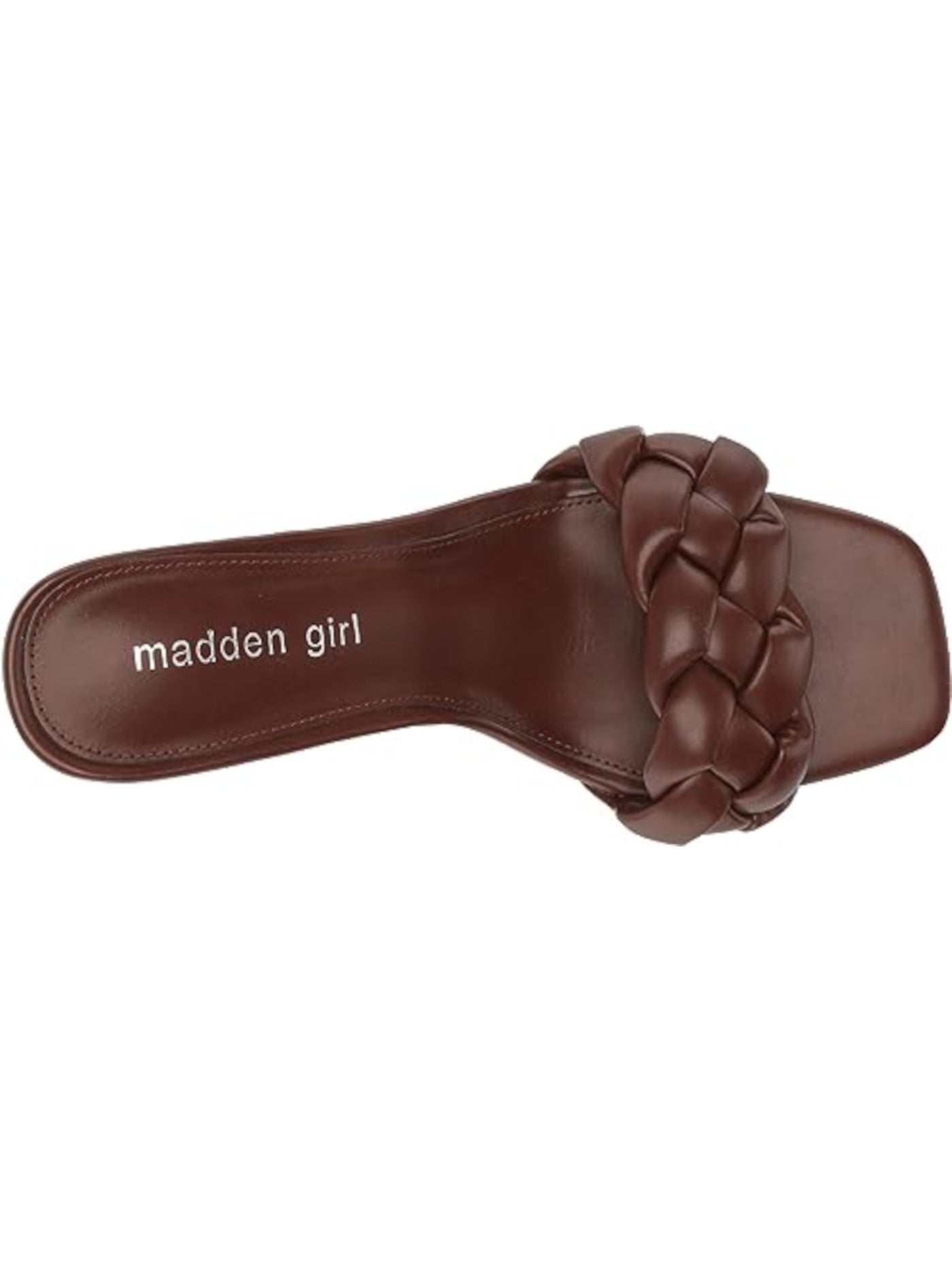 MADDEN GIRL Womens Brown Braided Padded Gracy Square Toe Block Heel Slip On Heeled Sandal 6 M