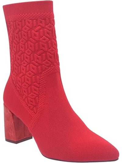 IMPO Womens Red Stretch Knit Padded Vartly Pointed Toe Block Heel Booties 7 M