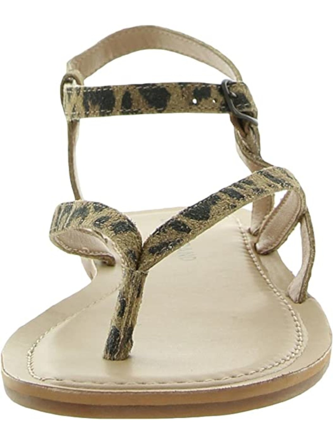 LUCKY BRAND Womens Brown Animal Print Leopard Ankle Strap Comfort Bylee Square Toe Buckle Leather Thong Sandals 7.5 M