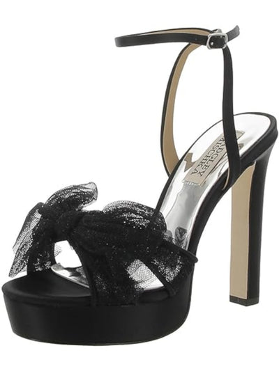 BADGLEY MISCHKA Womens Black 1" Platform Padded Ankle Strap Bow Accent Adjustable Sophie Open Toe Block Heel Buckle Heeled Sandal 7