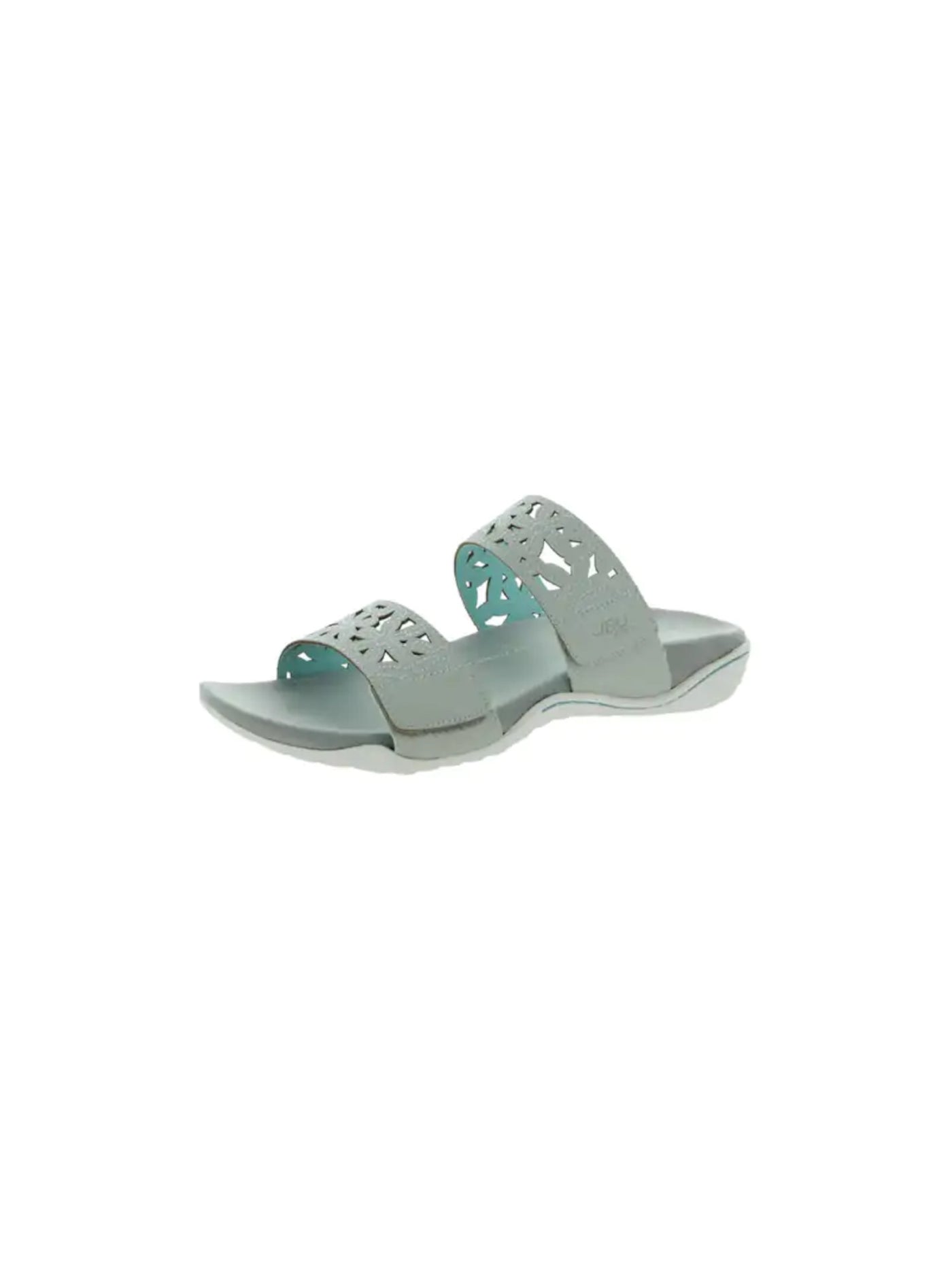 JBU Womens Gray Adjustable Wildflower Round Toe Slide Sandals Shoes 7 M