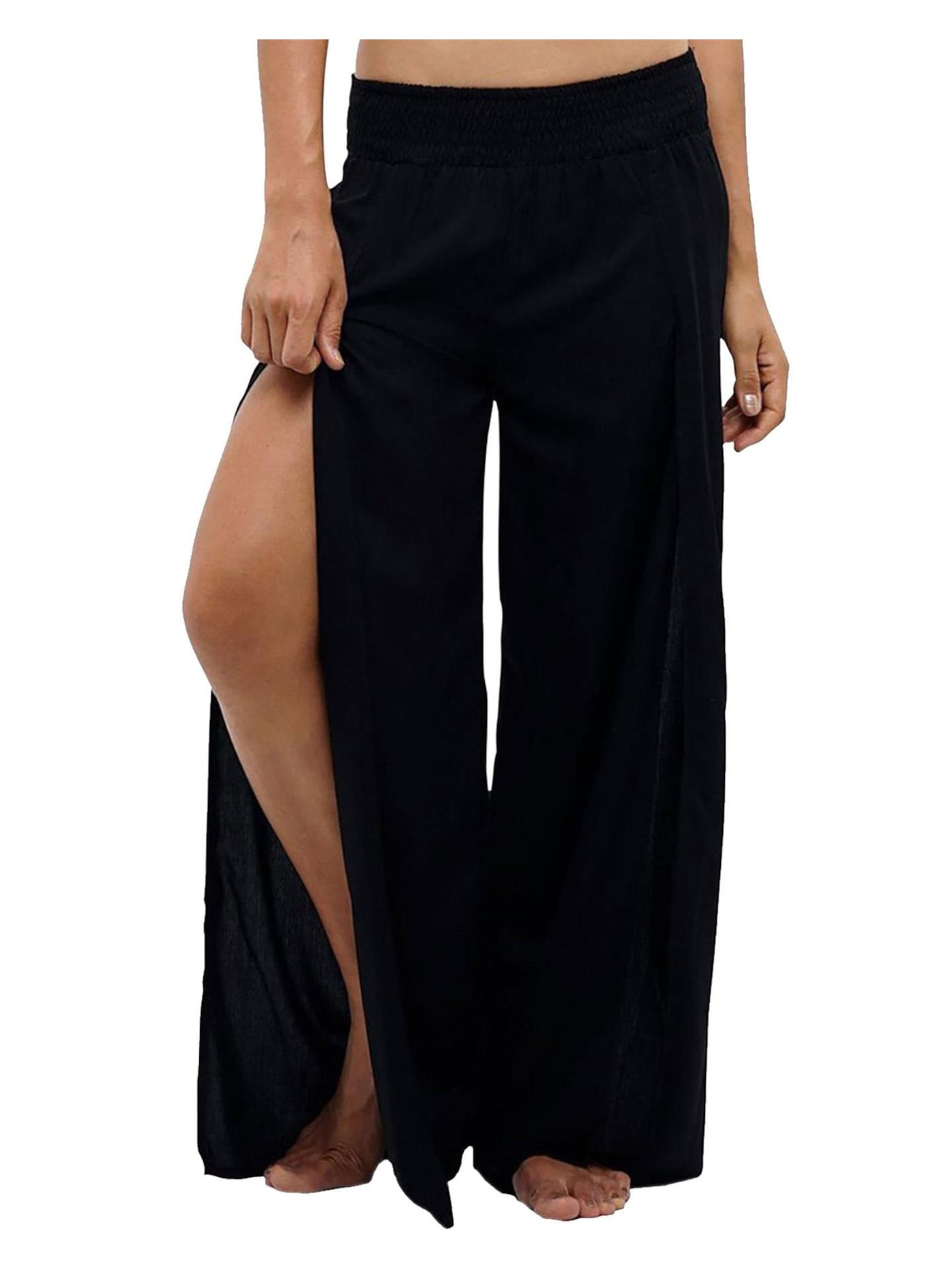 ULUWATU Womens Black Ruched Slitted Palazzo Style Lounge Pants S\M