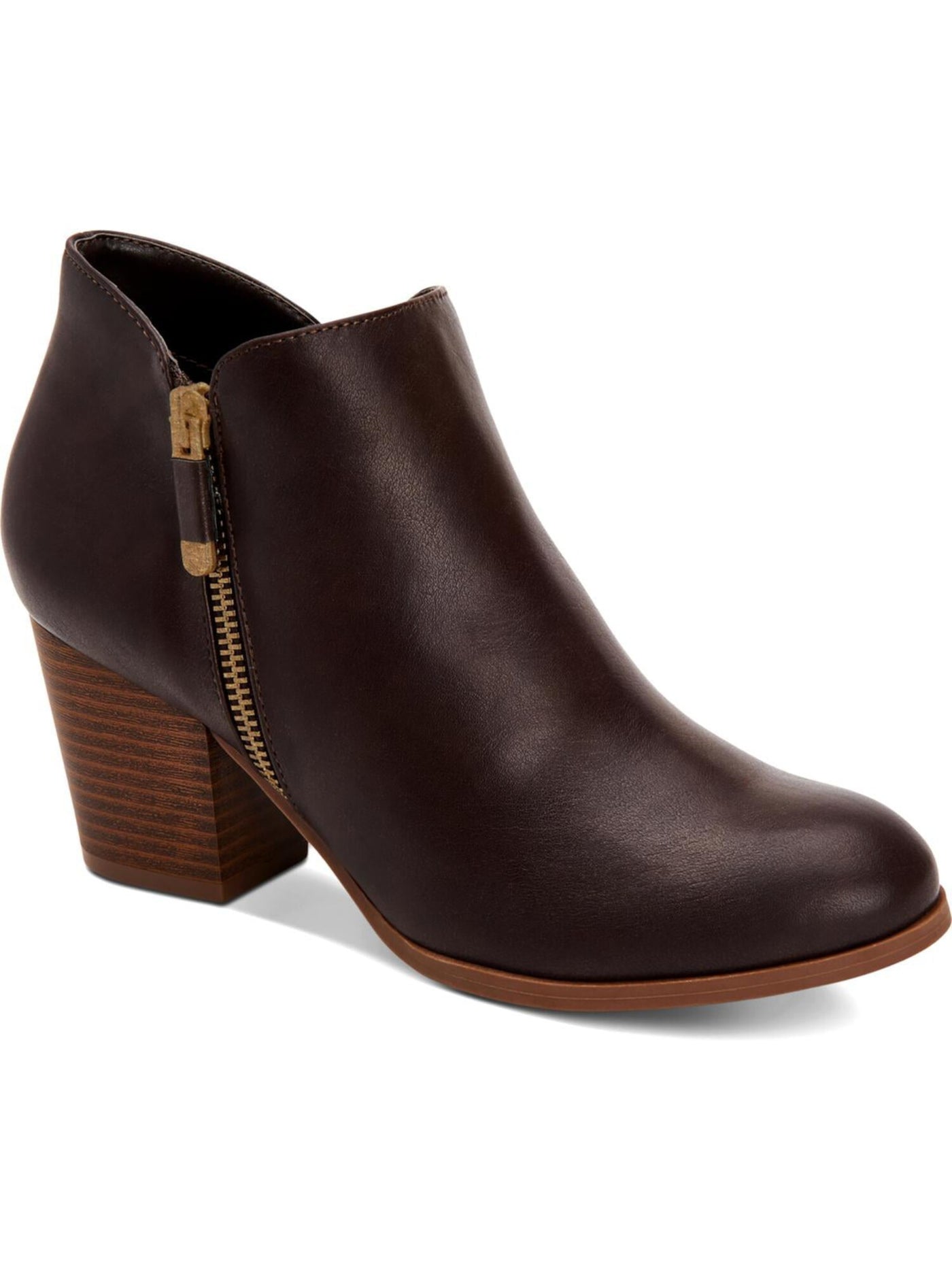 STYLE & COMPANY Womens Brown Notched At Sides Zipper Accent Masrinaa Almond Toe Block Heel Zip-Up Booties 8.5 M