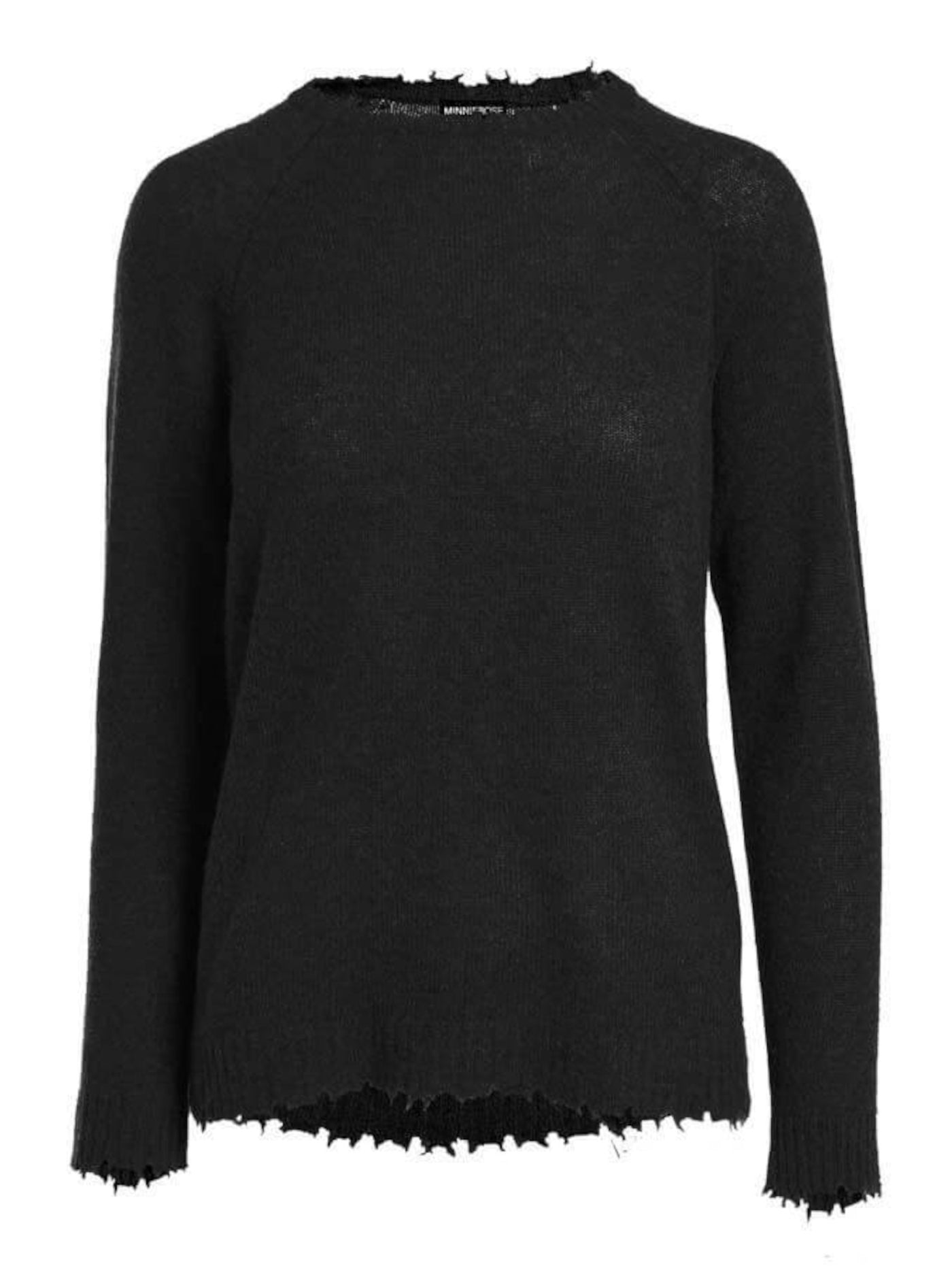 MINNIEROSE Womens Black Knit Distressed Rib-knit Trim Heather Long Sleeve Crew Neck Top M