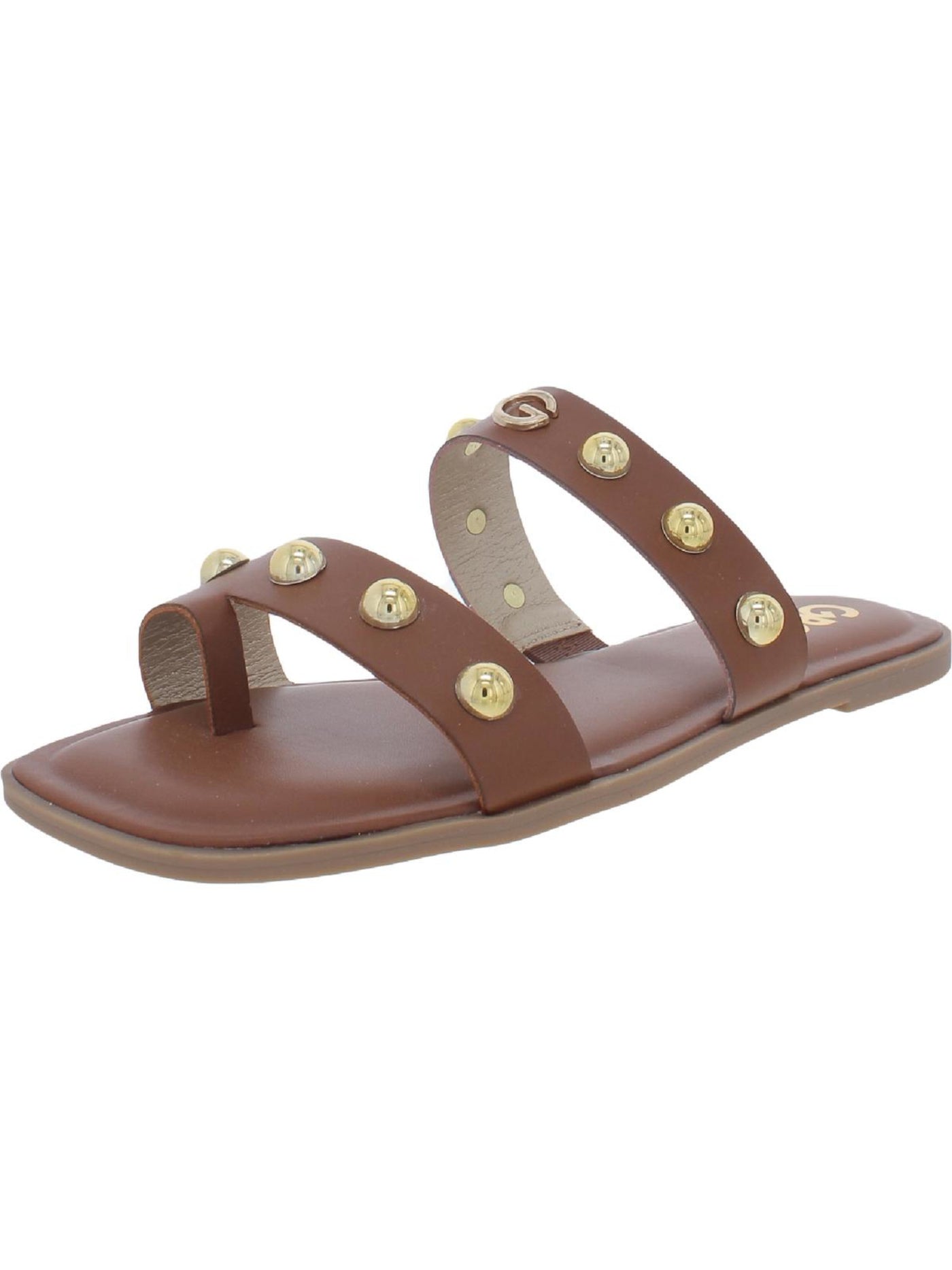 GBG Womens Brown Toe-Loop Studded Padded Ritsa Square Toe Slip On Slide Sandals 7 M